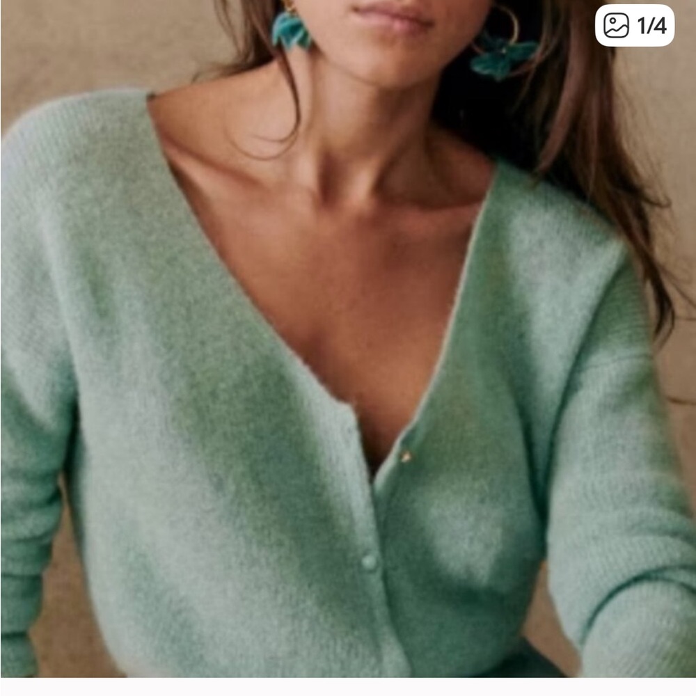 Sezane Mint Green V-neck Button Cardigan